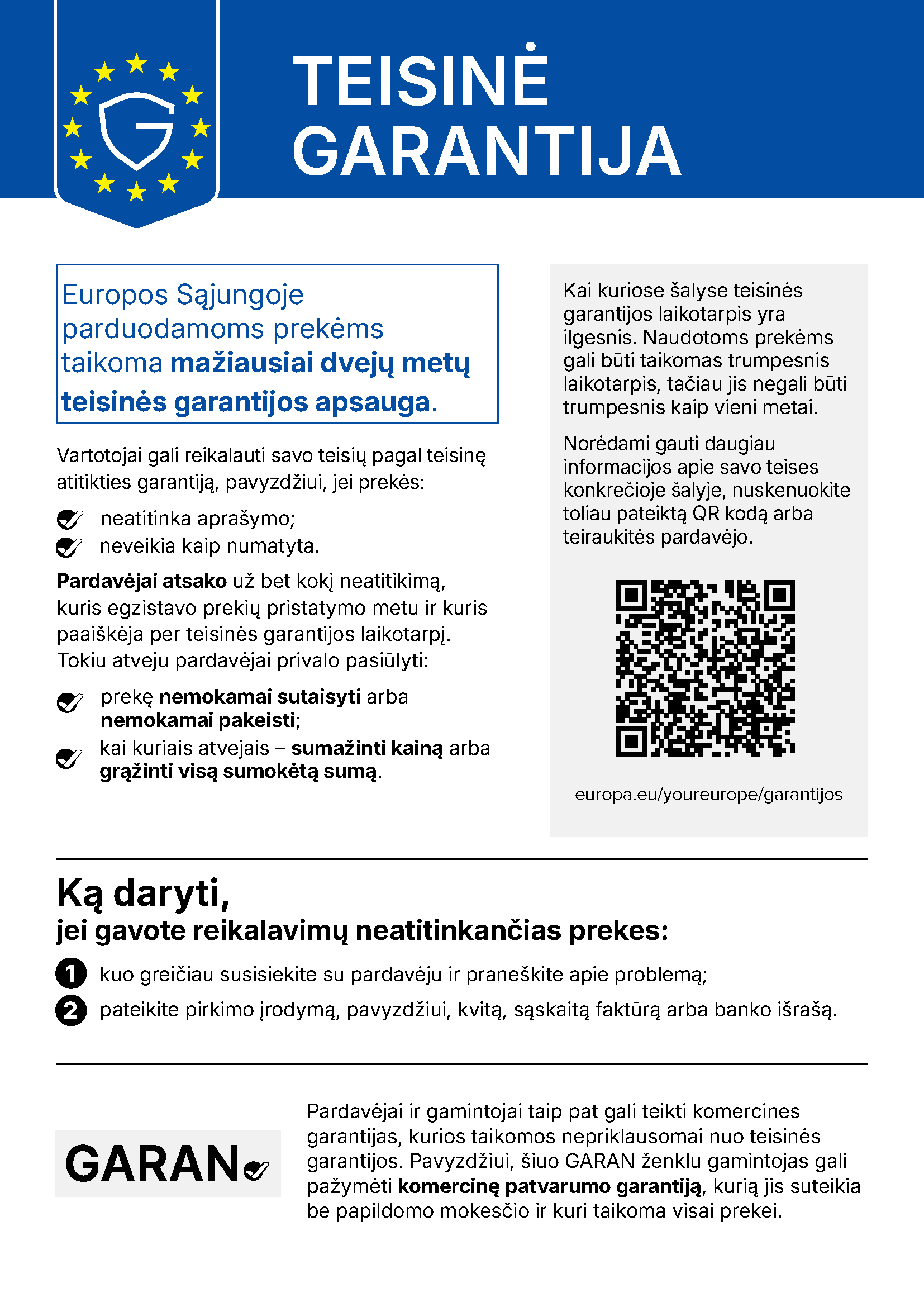 ES suderintas pranešimas apie teisinę garantiją